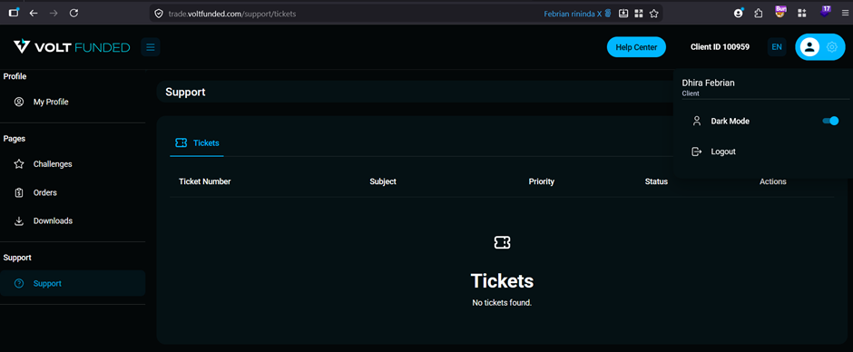 VoltFunded attacker support dashboard empty state