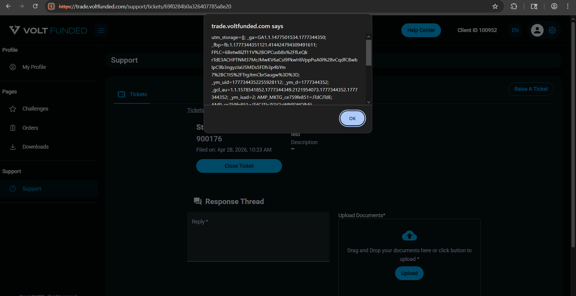 XSS browser execution within authenticated VoltFunded context